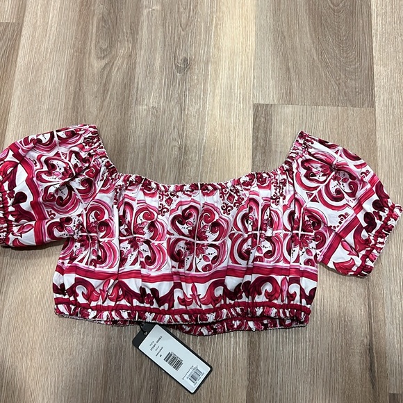 Dolce&Gabbana Tile Print Cotton Crop Top (IT40) - Picture 7 of 15